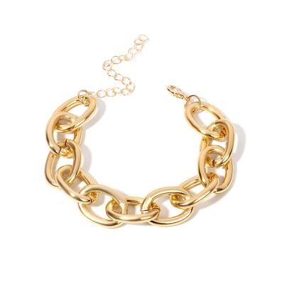 China Hot Selling Junjiang ZB0023 Gold Chain Bracelets Girls Gold/Silver Plated Aluminum Chain Bracelet Large Thick Oval Circle Women for sale