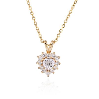 China Junjiang Jewelry ZN0030 24k Gold Necklace Junjiang ZN0030 Luxury Brass Heart Shaped Crystal Zircon Inlay CZ Metal Dubai 24K Gold Plated Heart Necklace for sale