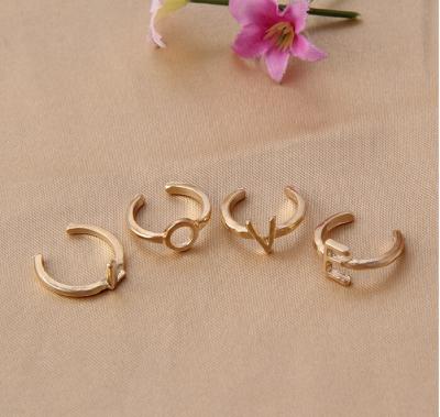 China Fashion Alphabet Rings Women Fancy Rings Metal Full Set Custom Gold Alphabet Rings for sale