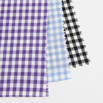 China Factory Supply Double Faced Rayon/Polyester/Spandex 190gsm Yarn-Dyed Small Plaid Dot Jacquard Woven Dress Fabric For Women's Shirts for sale