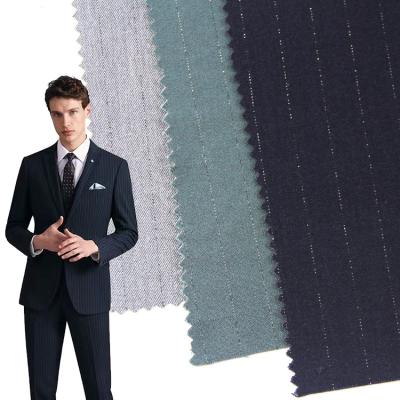 China Stain Resistant High Quality Cheap Silver Striped Spandex 420gsm Silk 15% Rayon 81% Polyester 4% Mens TR Suit Fabric For Clothing for sale