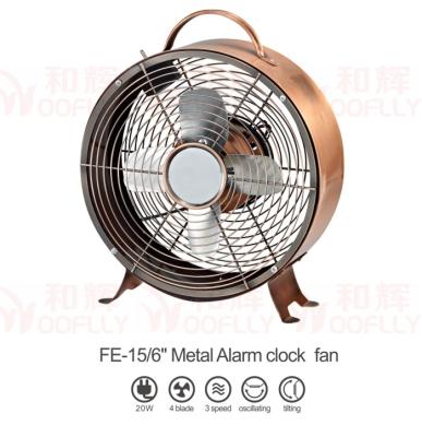 China Retro Mini Hotel Metal 6 Inch Alarm Clock Fan for sale