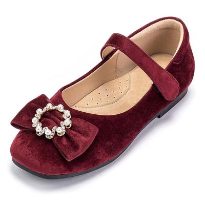 China Logo Summer New Leather With Bowknot Kid Princess Shoes For Girl Flat Custom School Shoes for sale