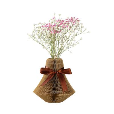 China Decorative Minimalist Vertical Stripes Package Floral Ornament Small Folding White Dry Ceramic Vase for sale