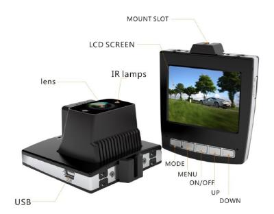 China HD 120° Wide Angle 1080P Car DVR , H.264 Led Backlight Moudle Real-time Detection Car DVR for sale