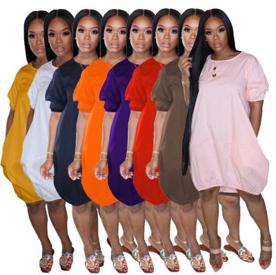 China High Quality Breathable Customize Logo Solid Color Loose Short Sleeve Women Clothes Casual Sexy Club Dress T-shirt Dress For Women for sale