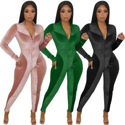 China Winter Sustainable Women's Autumn One Piece Jumpsuits Long Sleeve Sexy V-Neck Velvet Jumpsuit Overalls Womens Jumpsuits Rompers for sale