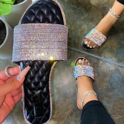 China 2022 lightweight summer hot rhinestone slides shoes girls casual shoes women slippers flat sandals for sale