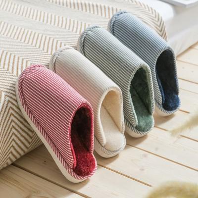 China Wholesale Women's Winter Stripe Home Bedroom Fashion Trend Plush Cotton Indoor Slippers Thick Soft Warm Japanese Slippers for sale