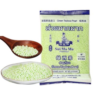 China Hot Selling Thai Brand Sui Ma Ma Mini Drinks Seasoned Green Sago Cassava Pearl 500g Ball, Used For Making Tea Or Dessert for sale