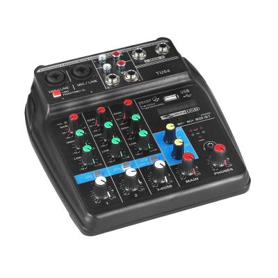 China Delay and Repeat 4 Channel Mini DJ Mixer Console Sound Card for Electronic Guitar Organ Music Recording Support 48V Phantom Power for sale