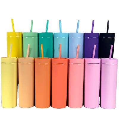 China Sustainable Promotional 16oz Insulated Lean Matte Acrylic Tumbler Double Wall Plastic Tumbler Cup With Straw for sale