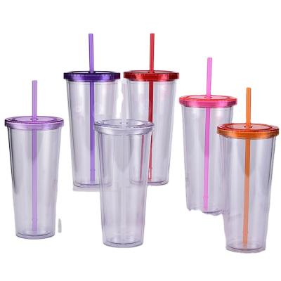 China Hot Selling 24oz Tumbler Coffee Cup Durable Plastic Clear Portable Travel Double Wall Plastic Mug for sale