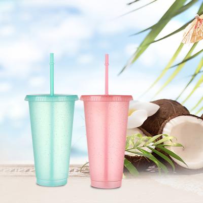 China Viable Hot Sale Color Plastic Coffee Cup Glitter Drinking Plastic Cup With Straw And Lid for sale