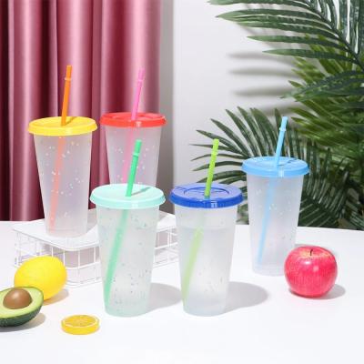 China USA 24oz Insulated Color Cup Plastic Double Wall Sustainable Changing Reusable Cup With Lid And Straw For Sale for sale