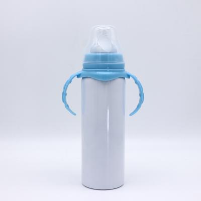 China New Craft 8oz Viable Sublimation Baby Feeding Bottle Stainless Steel Double Wall Vacuum Insulated Milk Bottle With Handle And Nipple for sale