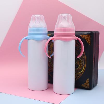 China BPA Free Stainless Steel Kids 8oz Sublimation Cup Vacuum Flask Baby Milk Bottle With Handle And Nipple for sale