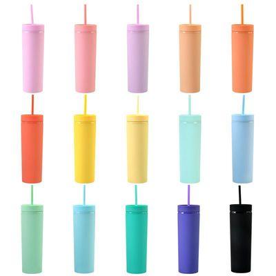 China 14oz 16oz 450ml Double Wall Mountable Pastel Classic Acrylic Skinny Tumbler Plastic Cups with Dome Lid and Straws for sale