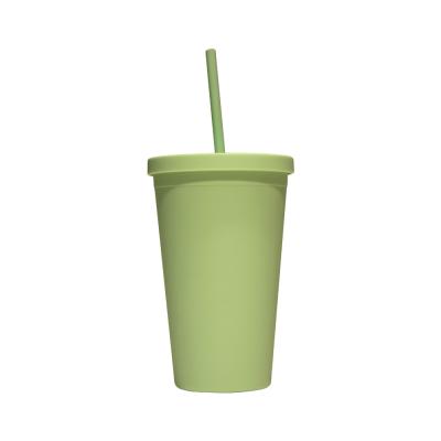 China Durable Wholesale Vacuum Double Wall Coffee Cup Plastic Coffee Tumbler Cup With Straw for sale