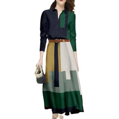 China Waterproof Light and easy style printing skirt 2022 autumn and winter new style women's fashion style Hepburn two-piece suit for sale