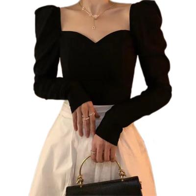 China Anti-Shrink Socialite fashion bubble sleeve blouse 2022 autumn and winter new Hong Kong high-end French collar blouse for sale