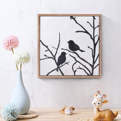 China Europe Europe Customized Square Metal Signs Wood Framed Metal Bird Decoration Wall Decor for sale