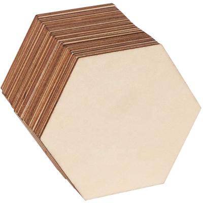 China High Quality White Unfinished Wooden Europe Hexagon Wood Chips Cutout For Crafts Decoration for sale