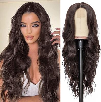 Chine Long Dark Brown Wavy Wig for Women 26 Inch Middle Part Curly Wavy Wig Natural Looking Synthetic for Daily Party Use à vendre