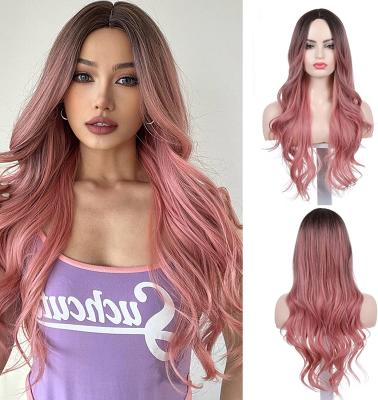 Chine Pink wig Long wave wig Gradual pink wig with a deep root of 26 inches Suitable for daily parties Role play Christmas Hal à vendre