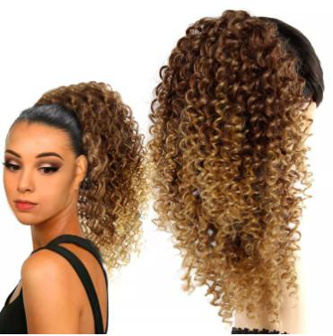 Chine Wholesale Color Of T1B27 Synthetic Ponytail Hair Extension Curly 24inch Long Drawstring Ponytail For Women à vendre