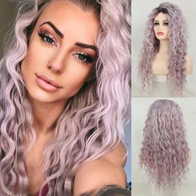 中国 Purple Women's Long Curly Hair Wig Gradual Purple Wave Curly Hair Natural Wig 販売のため