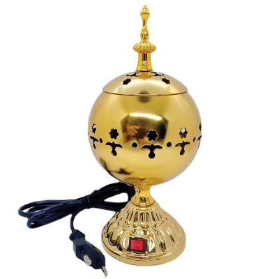 China Ramadan New Bakhoor Luxury Gold Middle Eastern Metal Wholesale Electric Scented Candles Incense Burner for sale