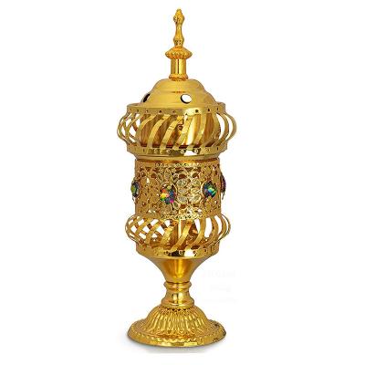 China Wholesale Middle Eastern Gold Arabian Charcoal Electric Candle Heater Incense Burner With Rhinestone for sale