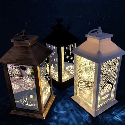 China Running Metal Plastic Mubarak Ramadan Lantern Eid Gift Home Decoration Gold Party Hang Lanterns Eid Mubarak Lights Muslim for sale