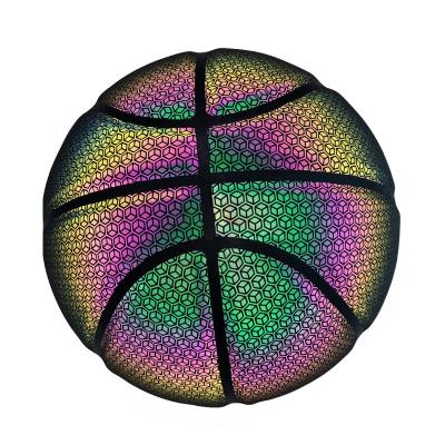 China Rainbow Glow Leather Reflective Basketball In The Dark for sale