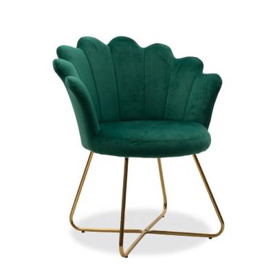 China Hot Sale Leisure Plating Metal Velvet Curved Green Flower Shaped Leg Golden Extended Velvet Chair for sale