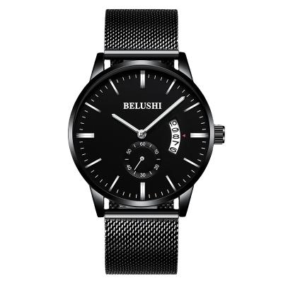 China Casual Day/Date Quartz Wristwatches For Men Watches Waterproof Men Mesh Fashion Calendar Watch Man Black Montre Homme for sale