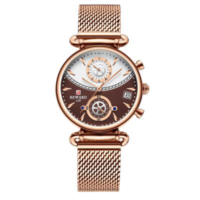 China 2021 Day/Date Chronograph Luxury Clock Women Brand Hands Gold Watch Stainless Steel Luminous Strap for sale