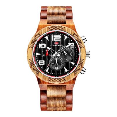 China 2021 Men's Chronograph erkek kol saati luxury stylish wooden chronograph watch military quartz watches in wooden gift box for sale