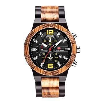 China 2021 Chronograph Wood Watches Luxury Luminous Multifunctional Wooden Watch Men's Quartz Retro Watch Men Fashion Sports Relogio Watches for sale