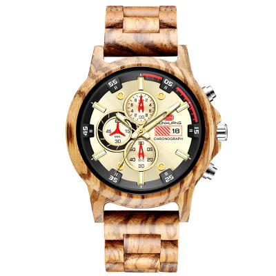 China 2021 Men's Chronograph erkek kol saati luxury stylish wooden chronograph watch military quartz watches in wooden gift box for sale