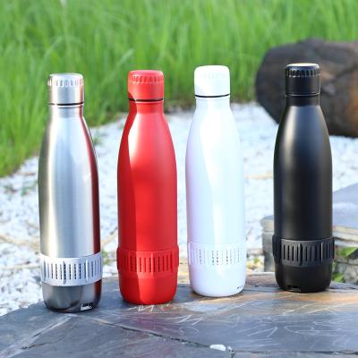 China 550ml stainless steel cola shape disposable water bottle with speaker, outdoor sports smart water bottle music function bottle for sale