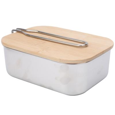 China Steamable Stainless Steel Lunch Storage Box w/Bamboo Lid Lightweight Rising Food Container for sale