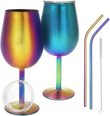 China Sustainable Stem And Lid Stainless Steel Wine Glass , Rainbow Stemmed Wine Glasses , 12Oz Double Wall Insulated Unbreakable Travel Tumbler for sale