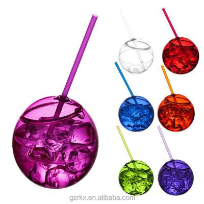 China Sustainable Disco Ball Drink Cups With Straw , Round Shape Plastic Tumbler 20oz for sale