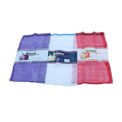 China Colorful Agriculture Garlic Mesh Bag With Label 37g 45x85cm PP Mesh Bag PP Gauze Mesh Bag for sale