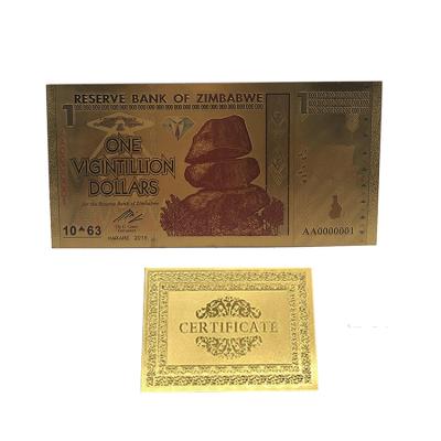 China Africa Gold Foil One Vigintillion Dollars Zimbabwe Bank Note With Certificate In Africa for sale