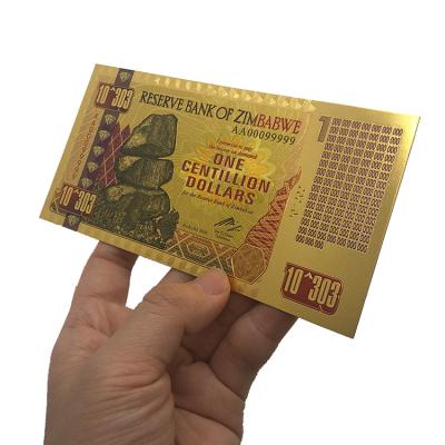 China Africa Collection Plastic Money Gift Gold Plated One Centillion Dollars Zimbabwe Banknote for sale