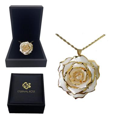 China Factory Supply Beautiful Colors Elegant Jewelry Pearl 24K White Plated Real Rose Flower Pendant Necklace for sale