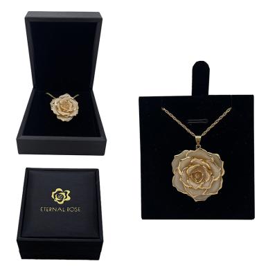 China Beautiful Competitive Price 24K Gold Colors Real Natural Rose Flower Pendant Necklace For Wedding Gifts for sale